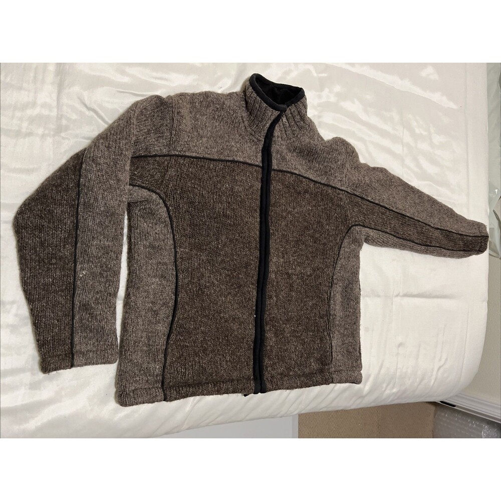 Aran Sweater Market Sweater Womens XL Brown Wool Zip Cardigan Wool Irish Ireland